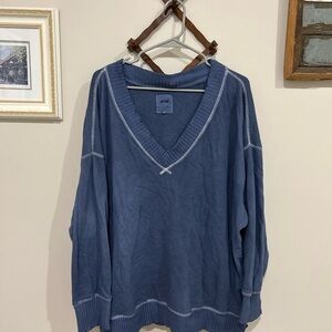 Aerie Blue V-Neck Sweater with Relaxed Fit